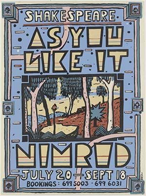 Poster for a performance of Shakespeare's As You Like It at the Nimrod 