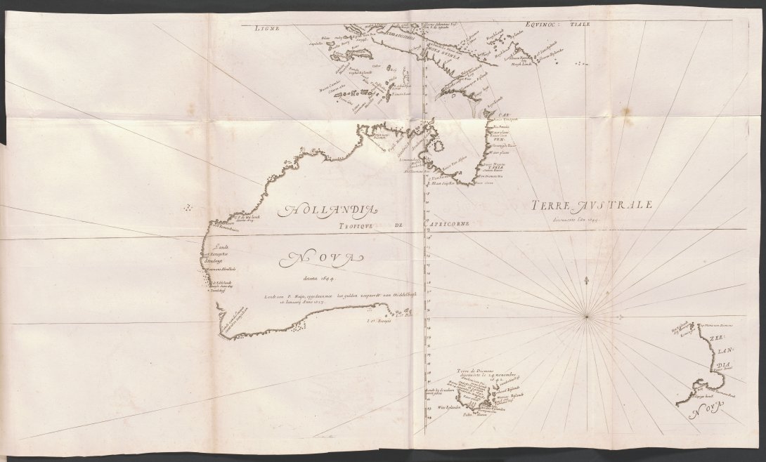 Rare Books Swimming- First state of Thévenot’s map of Australia and New Zealand in Melchisédech Thévenot c. 1620–1692