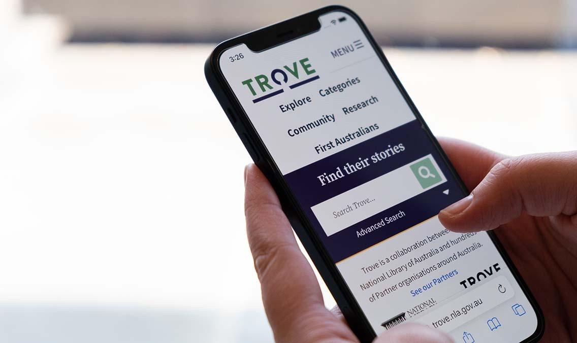 Mobile phone screen showing the Trove website